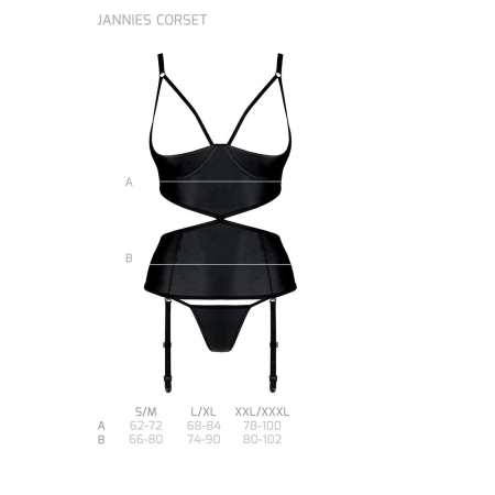 Корсет з відкритими грудьми Passion JANNIES CORSET S/M black, стрінги в наборі - фото №5
