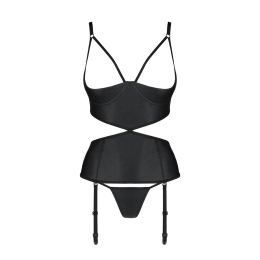 Корсет з відкритими грудьми Passion JANNIES CORSET S/M black, стрінги в наборі - - фото №3