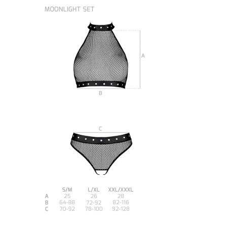Білизна з відкритим доступом Passion MOONLIGHT SET S/M black, топ, стрінги - фото №5