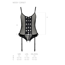 Корсет зі шнурівкою Passion NESSY CORSET S/M black, стрінги з відкритим доступом, пажі для панчіх - - фото №5