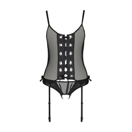 Корсет зі шнурівкою Passion NESSY CORSET XXL/XXXL black, стрінги з відкритим доступом, пажі для панч - - фото №3