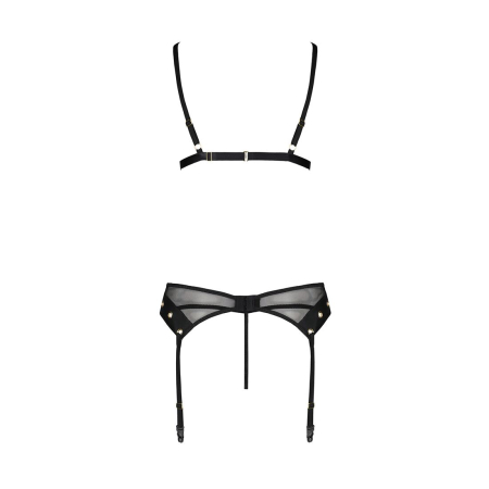 Комплект білизни Passion NESSY SET L/XL black, бюстгальтер, пояс для панчіх, стрінги - фото №4