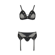 Комплект білизни Passion NESSY SET L/XL black, бюстгальтер, пояс для панчіх, стрінги - фото №3