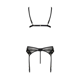 Комплект білизни Passion NESSY SET XXL/XXXL black, бюстгальтер, пояс для панчіх, стрінги - - фото №4