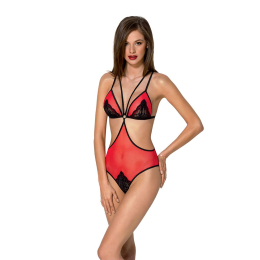 Напівпрозоре боді з мереживом Passion PEONIA BODY L/XL red - фото