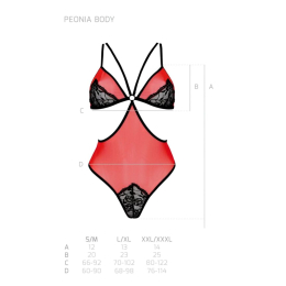Напівпрозоре боді з мереживом Passion PEONIA BODY XXL/XXXL red - №5