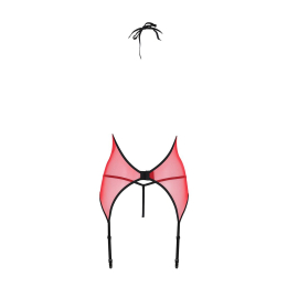 Корсет з пажами для панчіх Passion PEONIA CORSET L/XL red, стрінги - - фото №5