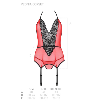 Корсет з пажами для панчіх Passion PEONIA CORSET L/XL red, стрінги - фото №6