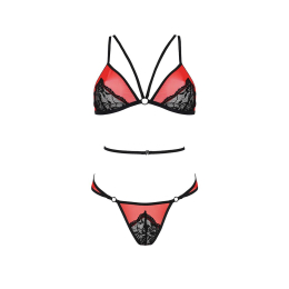 Комплект білизни Passion PEONIA SET L/XL red, бра, трусики - - фото №3
