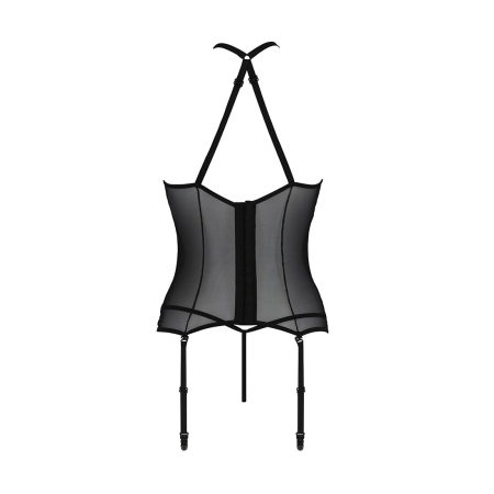 Корсет з пажами Passion SATARA CORSET L/XL black, стрінги, мереживо, застібки спереду та ззаду - фото №4