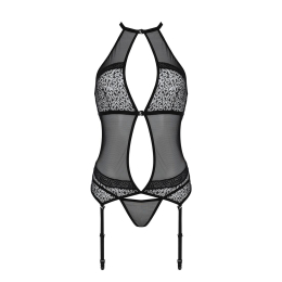 Корсет з пажами Passion SATARA CORSET L/XL black, стрінги, мереживо, застібки спереду та ззаду - - фото №3
