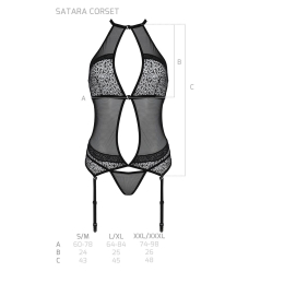 Корсет з пажами Passion SATARA CORSET XXL/XXXL black, стрінги, мереживо, застібки спереду та ззаду - - фото №5