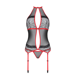Корсет з пажами Passion SATARA CORSET L/XL red, стрінги, мереживо, застібки спереду та ззаду - - фото №3