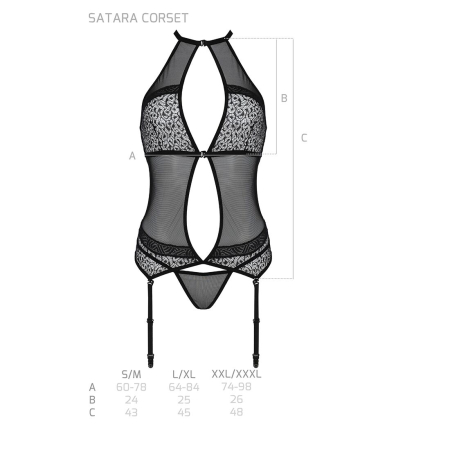 Корсет з пажами Passion SATARA CORSET XXL/XXXL red, стрінги, мереживо, застібки спереду та ззаду - фото №5
