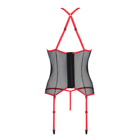 Корсет з пажами Passion SATARA CORSET XXL/XXXL red, стрінги, мереживо, застібки спереду та ззаду - фото №4