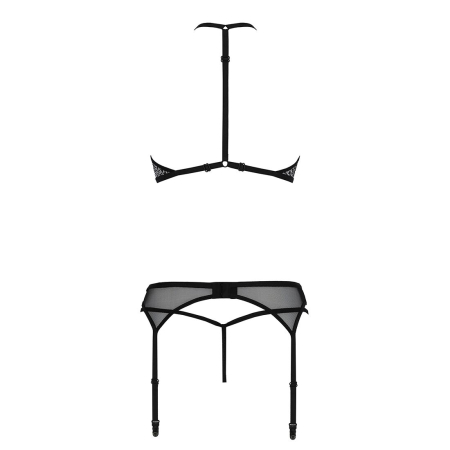 Комплект білизни Passion SATARA SET L/XL black, топ, пояс для панчіх, стрінги - фото №4