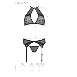 Комплект білизни Passion SATARA SET L/XL black, топ, пояс для панчіх, стрінги - - фото №5