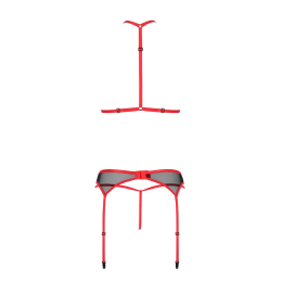 Комплект білизни Passion SATARA SET L/XL red, топ, пояс для панчіх, стрінги - - фото №4