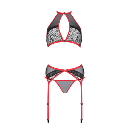 Комплект білизни Passion SATARA SET S/M red, топ, пояс для панчіх, стрінги - фото №3