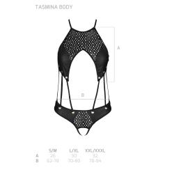 Боді з відкритим доступом Passion TASMINA BODY L/XL black, екошкіра, шнурівки, ажурні мережива - - фото №5