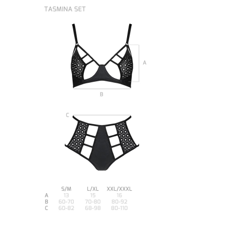 Комплект білизни Passion TASMINA SET L/XL black, ліф, високі трусики з корсетом ззаду - фото №5