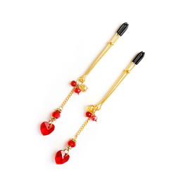 Затискачі для сосків Art of Sex – Crystal Heart Red, золото - фото