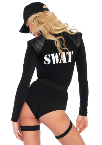 (SALE) Костюм еротичних спецсил Leg Avenue SWAT Team Babe XS, боді, пояс, підв’язки, рація, кепка - фото №2