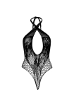 Мереживне тедді Leg Avenue Lace and net halter teddy One size Black, глибокий виріз, халтер - фото №7