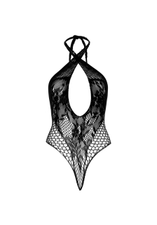 Мереживне тедді Leg Avenue Lace and net halter teddy One size Black, глибокий виріз, халтер - - фото №7