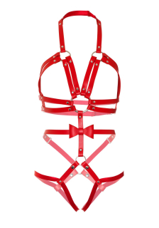 Портупея-тедді з ременів Leg Avenue Studded O-ring harness teddy S Red, екошкіра - - фото №5