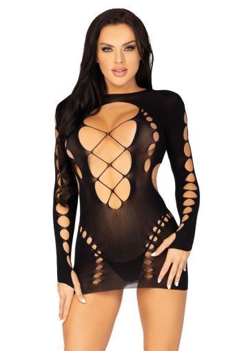 (SALE) Безшовна мінісукня Leg Avenue Long sleeve cut out mini dress One size Black - фото