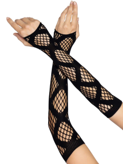 Довгі мітенки Leg Avenue Faux wrap net arm warmers One size Black, велика сітка - фото