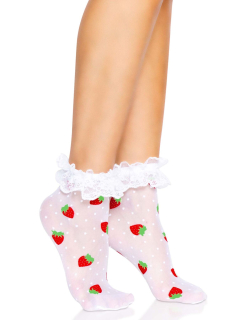 Шкарпетки жіночі з полуничним принтом Leg Avenue Strawberry ruffle top anklets One size, мереживні м - - фото №4