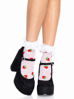 Шкарпетки жіночі з полуничним принтом Leg Avenue Strawberry ruffle top anklets One size, мереживні м - фото