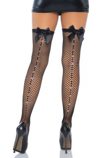 Панчохи-сітка зі швом ззаду Leg Avenue Bow back seam thigh highs One size Black, атласний бант - - фото №3