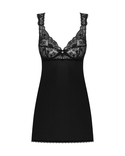 Сорочка бебі-дол з мереживом на грудях Obsessive Donna Dream babydoll XS/S Black, стрінги - фото №3