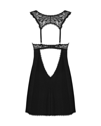 Сорочка бебі-дол з мереживом на грудях Obsessive Donna Dream babydoll XL/2XL Black, стрінги - фото №4