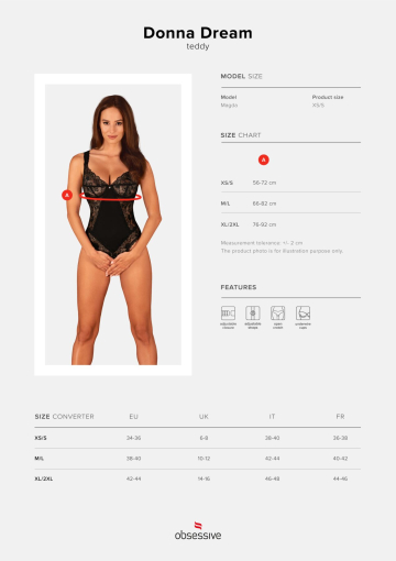 Мереживне боді Obsessive Donna Dream crotchless teddy M/L Black, відкритий доступ - фото №5