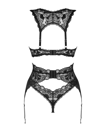 (SALE) Комплект білизни Obsessive Donna Dream 3-pcs set XS/S Black, бюстгальтер, стрінги, пояс для панчіх - фото №4
