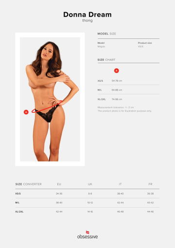 Мереживні стрінги Obsessive Donna Dream thong XL/2XL Black, низька посадка - фото №5