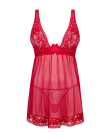 Прозора сорочка бебі-дол Obsessive Lacelove babydoll & thong M/L Red, мереживо, стрінги - фото №3