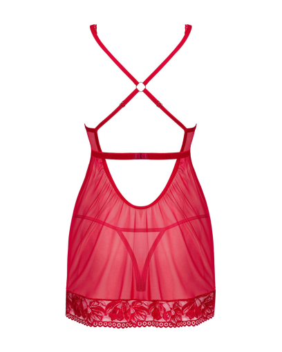 Прозора сорочка бебі-дол Obsessive Lacelove babydoll & thong M/L Red, мереживо, стрінги - фото №4
