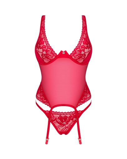 Прозорий корсет Obsessive Lacelove corset XS/S Red, мереживо, підв’язки для панчіх - фото №3