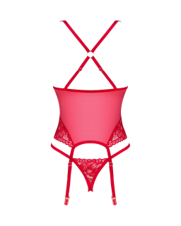 Прозорий корсет Obsessive Lacelove corset M/L Red, мереживо, підв’язки для панчіх - - фото №4