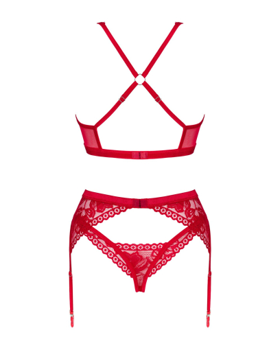 Комплект білизни Obsessive Lacelove cupless 3pcs set XS/S Red, бюстгальтер, стрінги, пояс для панчіх - фото №4