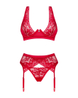 Комплект білизни Obsessive Lacelove cupless 3-pcs set M/L Red, бюстгальтер, стрінги, пояс для панчіх - фото №3