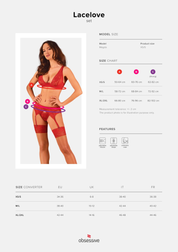 Комплект білизни Obsessive Lacelove cupless 3-pcs set M/L Red, бюстгальтер, стрінги, пояс для панчіх - фото №5