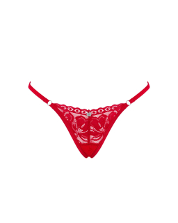 Мереживні стрінги Obsessive Lacelove thong XS/S Red, низька посадка - - фото №3