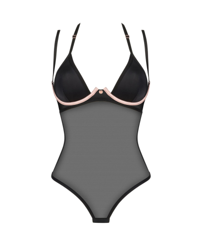 Прозоре боді Obsessive Selinne teddy M/L Black, дрібна сітка, подвійні бретелі - фото №3