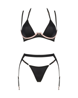 (SALE) Комплект білизни Obsessive Selinne 3-pcs set XS/S Black, бюстгальтер, стрінги пояс для панчіх - - фото №3